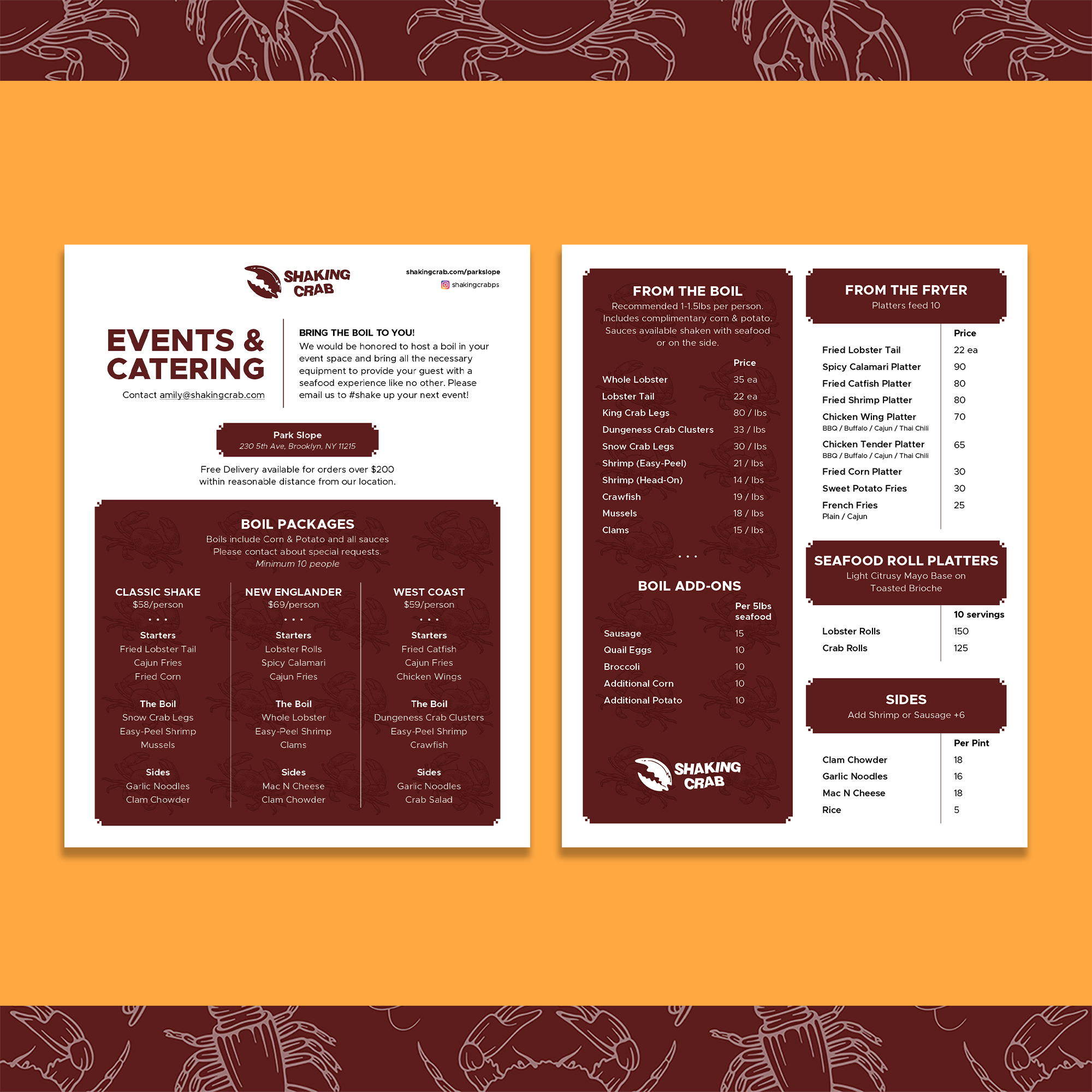 Shaking Crab Catering Menu